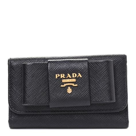 PRADA Saffiano Fiocco 6 Key Holder Talco 